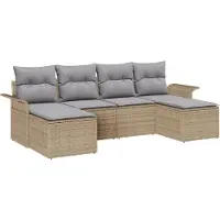 vidaXL Ensemble de canapés de jardin avec rangement, 6 pièces, beige, en polyrotin