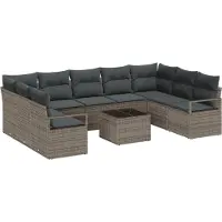vidaXL Ensemble de canapés de jardin avec coussins (10 pièces), gris clair, en polyrotin