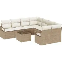 vidaXL Ensemble de salon , 9 pièces, couleur beige et crème, en résine tressée (poly-rattan), capacité pour 8 personnes