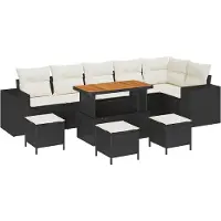 vidaXL Ensemble de canapés de jardin 10 pcs Noir Poly-Rotin