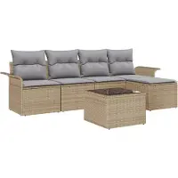 vidaXL Ensemble canapé de jardin avec coussins et coffre de rangement 6 pièces Beige Poly-rotin