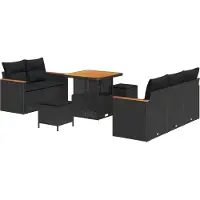 vidaXL Ensemble de canapé de jardin avec coussins 10 pcs noir poly rotin