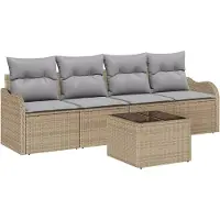 vidaXL Ensemble de canapés de jardin , 5 pièces, couleur beige et gris, en résine tressée (polyrotin), pour 4 personnes
