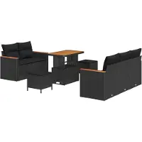 vidaXL Ensemble de canapé de jardin avec coussins 10 pcs noir poly rotin