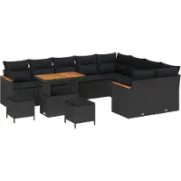 vidaXL Ensemble de canapé de jardin avec coussins avec coussins 12 pcs noir Poly rotin