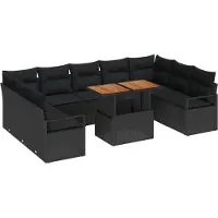 vidaXL Ensemble de sofa de jardin, 10 pièces, 9 places, noir et marron