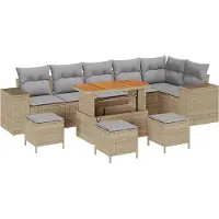 vidaXL Ensemble de canapés de jardin 10 pcs Beige Poly-Rattan