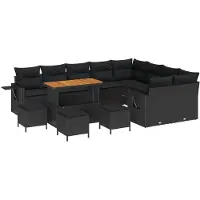vidaXL Ensemble de canapé de jardin avec coussins 13 pcs noir poly rotin