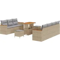 vidaXL Ensemble de canapés de jardin avec coussins, 14 pièces, beige et gris clair, en polyrotin