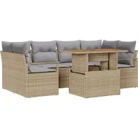 vidaXL Ensemble de salon de jardin , 7 pièces, 6 places, beige et gris clair