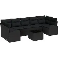 vidaXL Ensemble canapé de jardin avec coffre de rangement 8 pièces Noir Poly-rotin