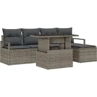 vidaXL Ensemble de canapé de jardin avec mémoire 6 pcs Gris Poly Rattan