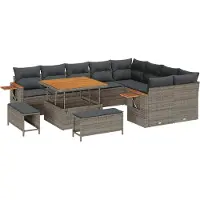 vidaXL Ensemble de canapés de jardin avec coussins, 13 pièces, gris, en polyrotin