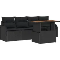 vidaXL Ensemble de canapé de jardin avec coussins 5 pcs noir poly rotin