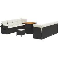 vidaXL Ensemble de canapés de jardin avec coussins 11 pièces Noir et crème Poly-rotin