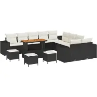 vidaXL Ensemble de canapés de jardin avec coussins 14 pièces Noir et crème Poly-rotin