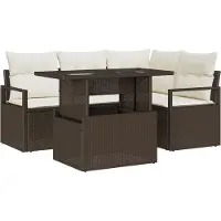 vidaXL Ensemble de canapé de jardin avec coussins 5 pcs brun et crème poly rotin
