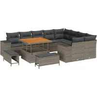 vidaXL Ensemble de canapé de jardin avec coussins 12 pcs Gris Poly-Rotin