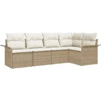 vidaXL Ensemble de canapé de jardin avec mémoire 5 pcs Beige Poly-Rattan