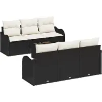 vidaXL Ensemble de canapés de jardin , 7 pièces, 6 places, noir et crème