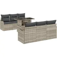vidaXL Ensemble de canapé de jardin avec coussins 7 pcs gris clair Poly-Rotin