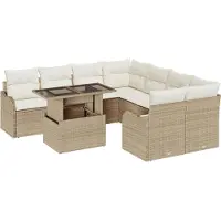 vidaXL Ensemble de canapés de jardin avec coussins (9 pièces), beige, en polyrotin