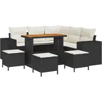 vidaXL Ensemble de canapé de jardin avec coussins 9 pcs noir et crème poly rotin