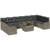 vidaXL Ensemble de canapés de jardin avec coussins (11 pièces), gris, en rotin synthétique