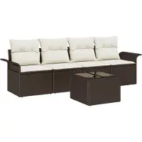 vidaXL Ensemble de canapés de jardin avec coussins, 5 pièces, marron et crème, en polyrotin