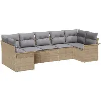 vidaXL Ensemble de canapé de jardin avec coussins avec mémoire 7 pcs Beige Poly Rattan