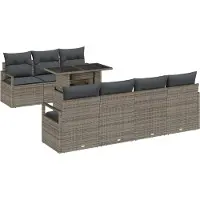 vidaXL Ensemble de canapés de jardin avec rangement et coussins (8 pièces), gris, en polyrotin