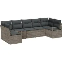 vidaXL Ensemble de canapé de jardin avec coussins avec mémoire 7 pcs Gris Poly-Rotin