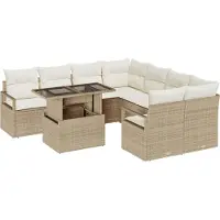 vidaXL Ensemble de canapé de jardin avec coussins 9 pcs Beige et Crème Poly-Rotin
