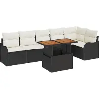 vidaXL Ensemble de canapé de jardin avec mémoire 7 pcs noir poly rotin