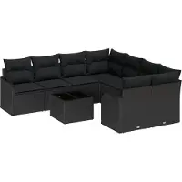 vidaXL Ensemble de canapés de jardin , 9 pièces, 8 places, noir, en résine tressée
