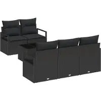 vidaXL Ensemble de canapé de jardin avec coussins 6 pcs noir poly rotin