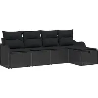 vidaXL Ensemble de canapés de jardin , 5 pièces, 4 places, noir, en résine tressée