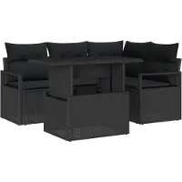 vidaXL Ensemble de canapé de jardin avec coussins avec coussins 5 pcs noir Poly rotin
