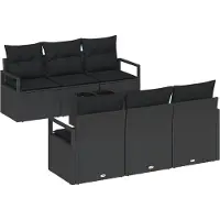 vidaXL Ensemble de canapé de jardin avec coussins 7 pcs noir poly rotin