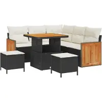 vidaXL Ensemble de canapé de jardin avec coussins 9 pcs noir et crème poly rotin