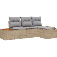 vidaXL Ensemble de canapés de jardin avec coussins (4 pièces), beige, en polyrotin
