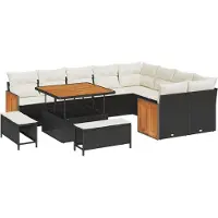vidaXL Ensemble de canapés de jardin avec coussins 13 pièces Noir et crème Polyrotin
