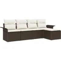 vidaXL Ensemble de canapés de jardin avec coussins et rangement, 5 pièces, en polyrotin marron