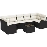 vidaXL Ensemble de canapés de jardin , 8 pièces, noir et crème, 289 x 124 x 69 cm