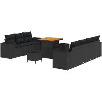 vidaXL Ensemble de canapé de jardin avec coussins avec coussins 10 pcs noir Poly rotin