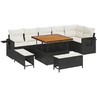 vidaXL Ensemble de canapés de jardin avec coussins 11 pièces Noir et crème Poly-rotin