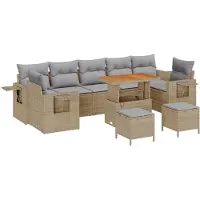 vidaXL Ensemble de canapé de jardin avec coussins 10 pcs Beige et gris clair Poly-Rotin