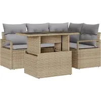 vidaXL Ensemble de canapés de jardin , 5 pièces, couleur beige et gris clair, pour 4 personnes