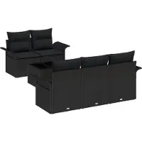 vidaXL Ensemble de canapés de jardin 6 pcs noir poly rotin et acier et verre