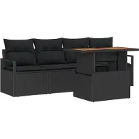 vidaXL Ensemble de canapé de jardin avec mémoire 5 pcs noir poly rotin